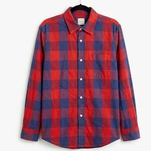 GAP Lived-In Red Blue Buffalo Plaid Button Down Shirt Men's Large Cotton